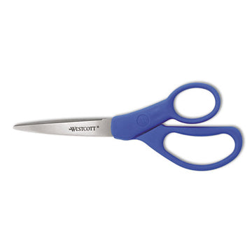 Westcott® Preferred Line Stainless Steel Scissors, 7" Long, 3.25" Cut Length, Blue Offset Handle freeshipping - TVN Wholesale